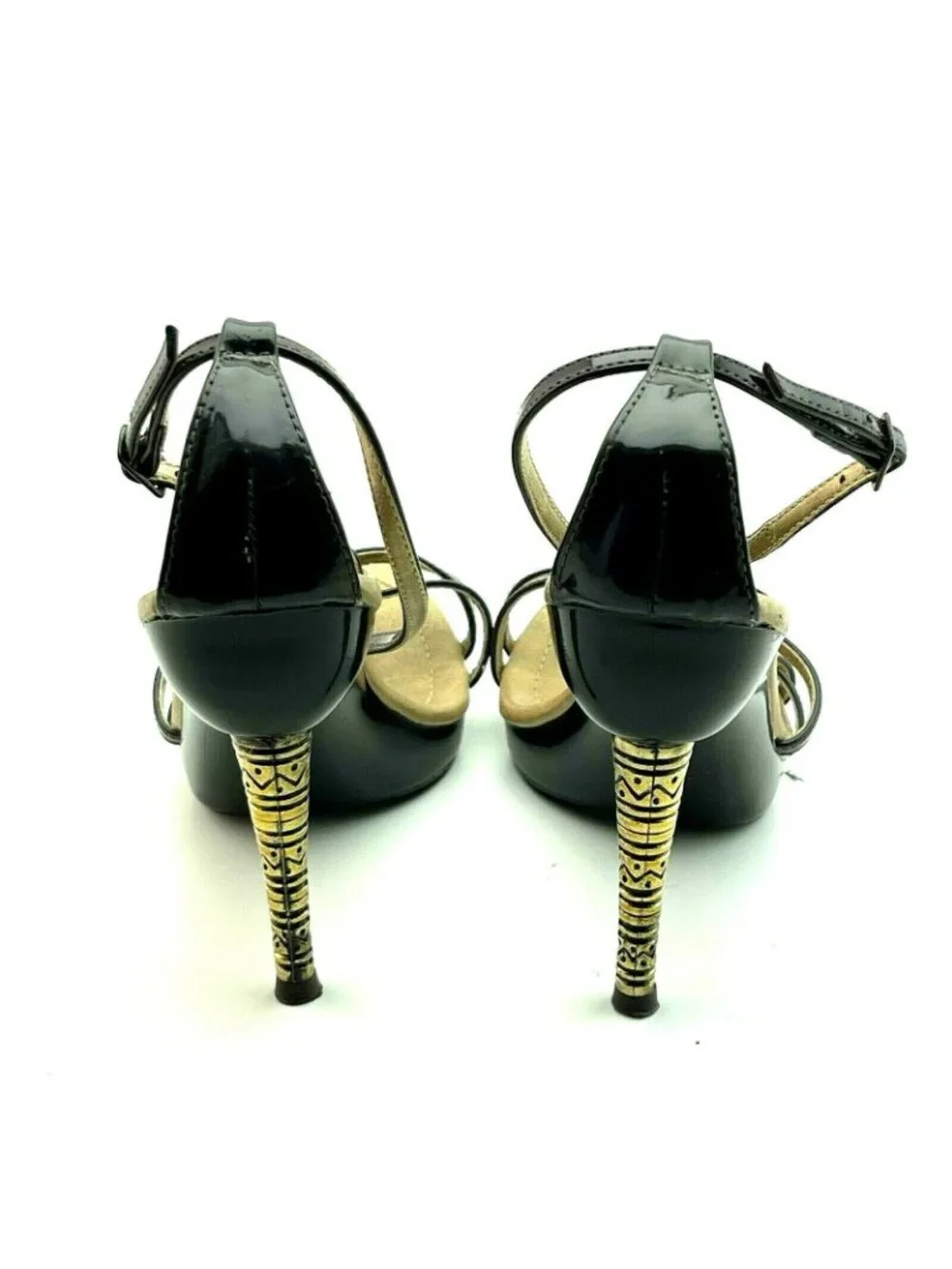 B Bebece Womens Strappy High Heel Thong Sandals With Ankle Strap Size 39 Black &